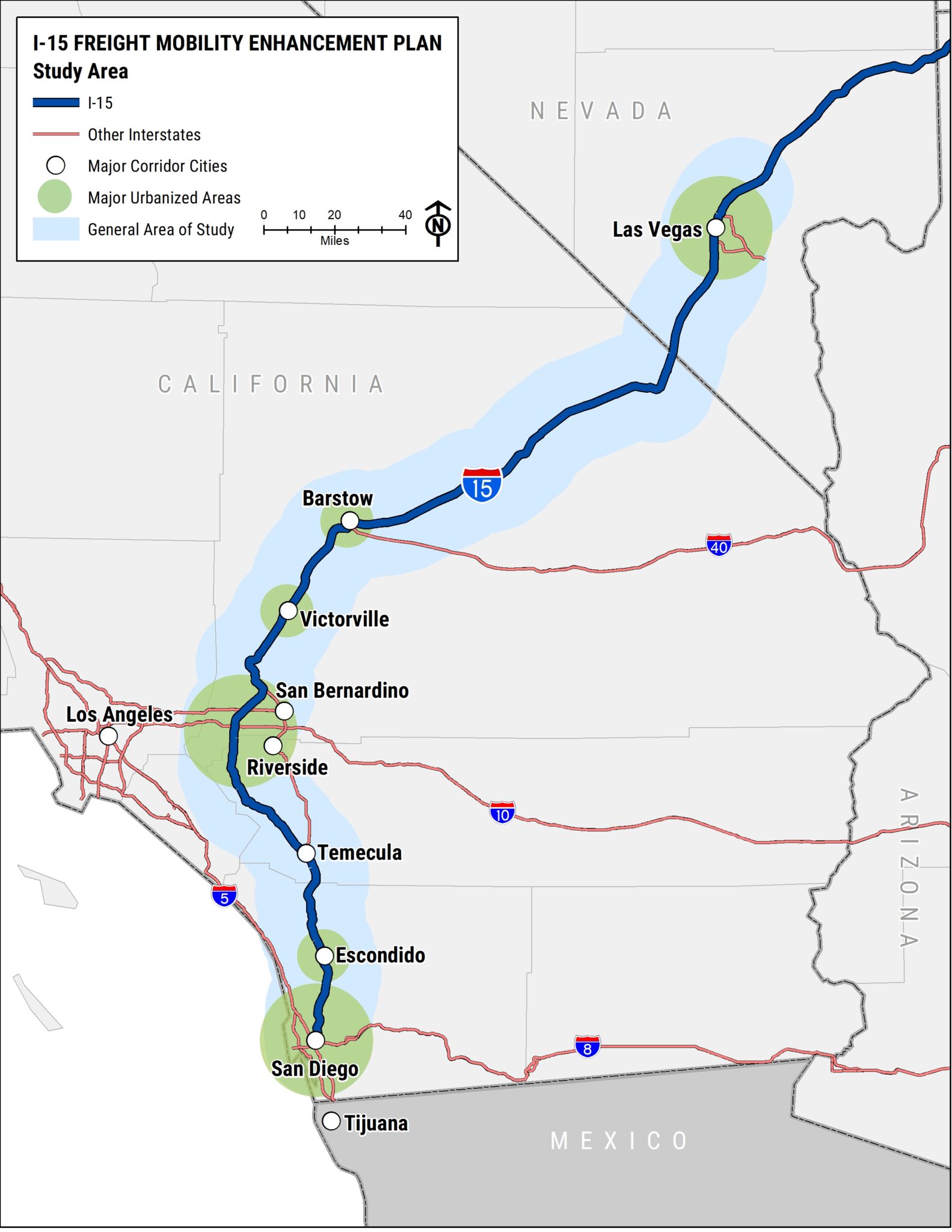 Map of I-5 corridor between las vegas and san diego