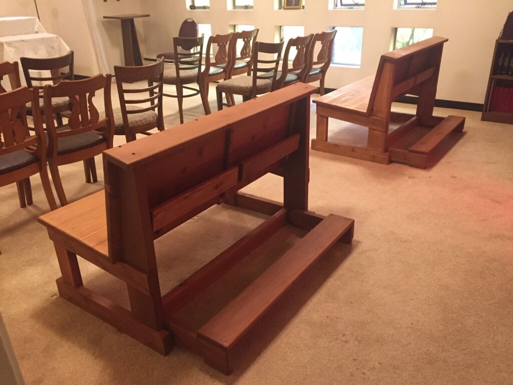 Two wooden church pews