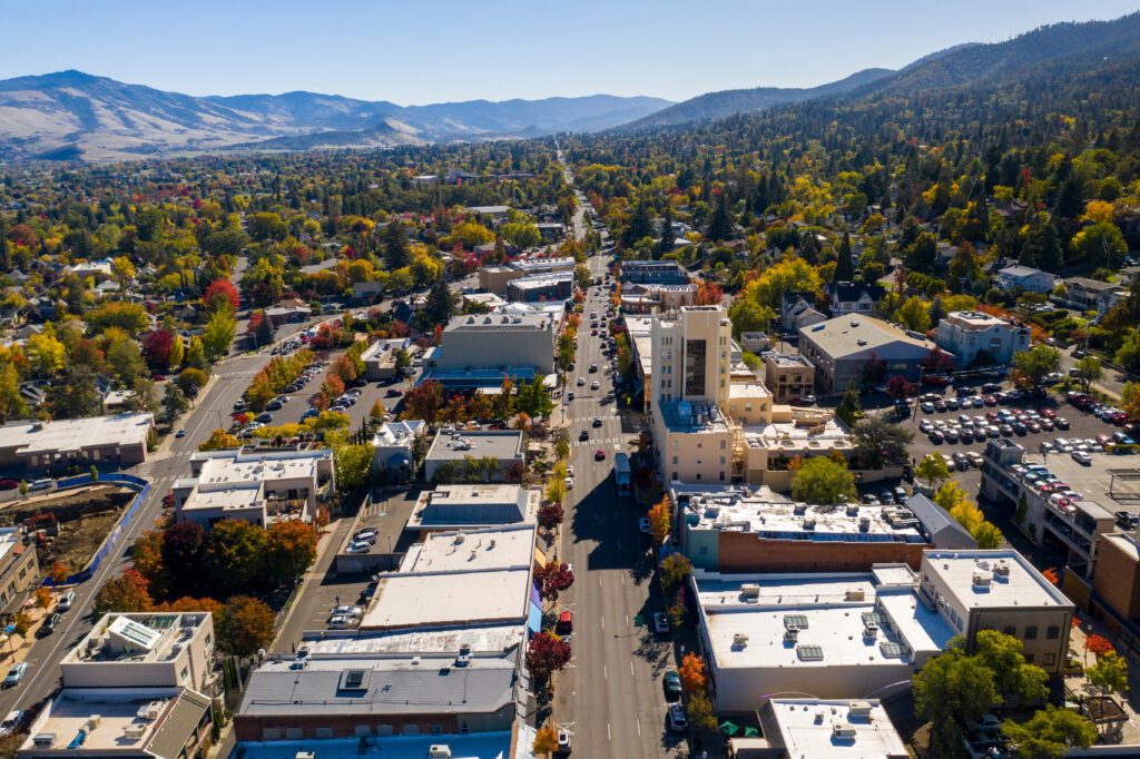 An aerial view of Ashland, Oregon