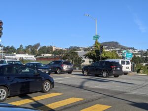 Cars turn along an intersection